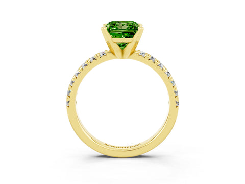 Yellow gold Princess Cut Solitaire Pave Diamond Engagement Ring with Four-Prong Setting_3