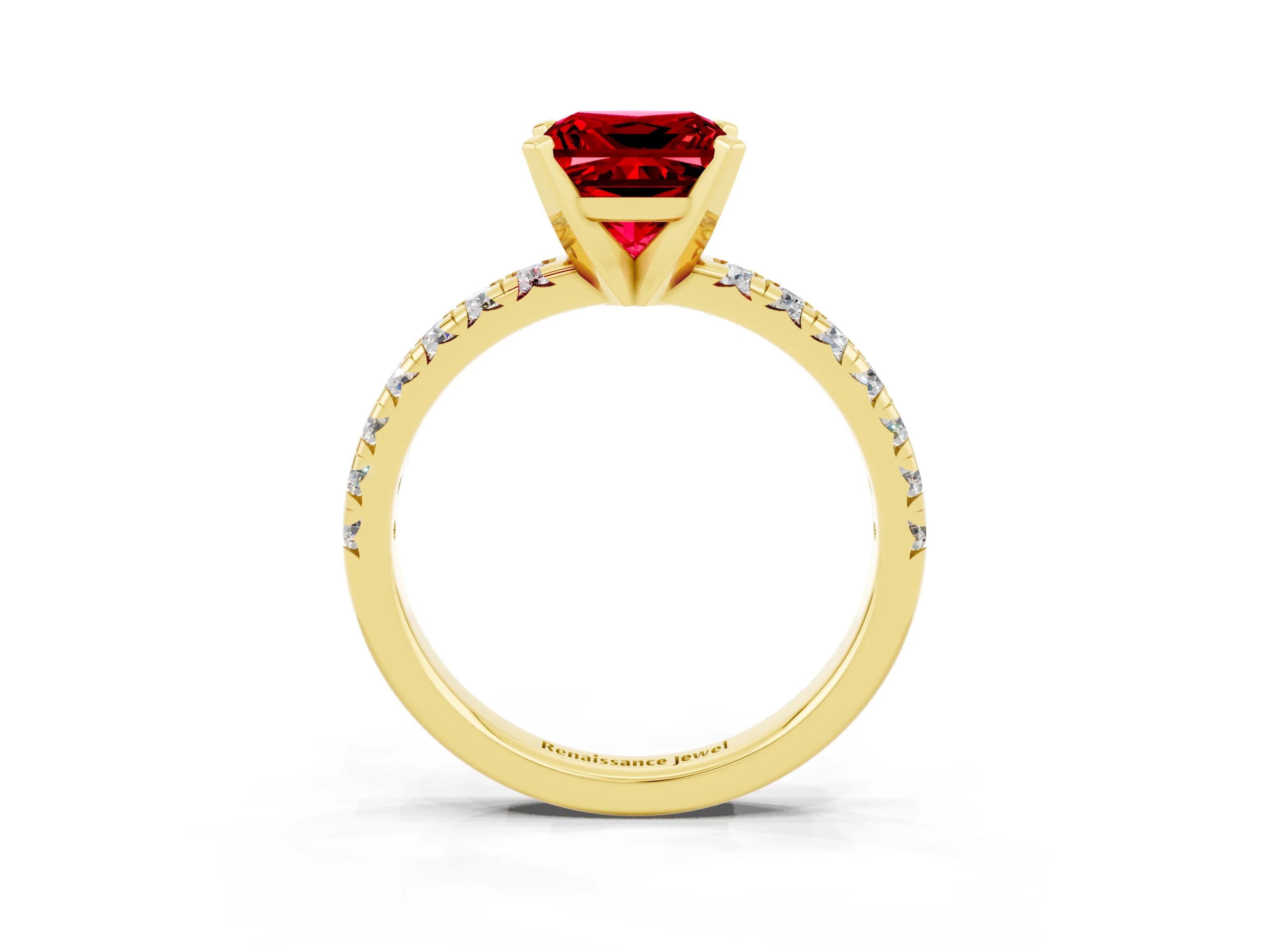 Yellow gold Princess Cut Solitaire Pave Diamond Engagement Ring with Four-Prong Setting_3
