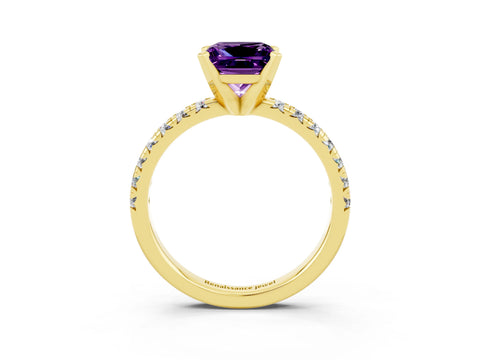 Yellow gold Princess Cut Solitaire Pave Diamond Engagement Ring with Four-Prong Setting_3