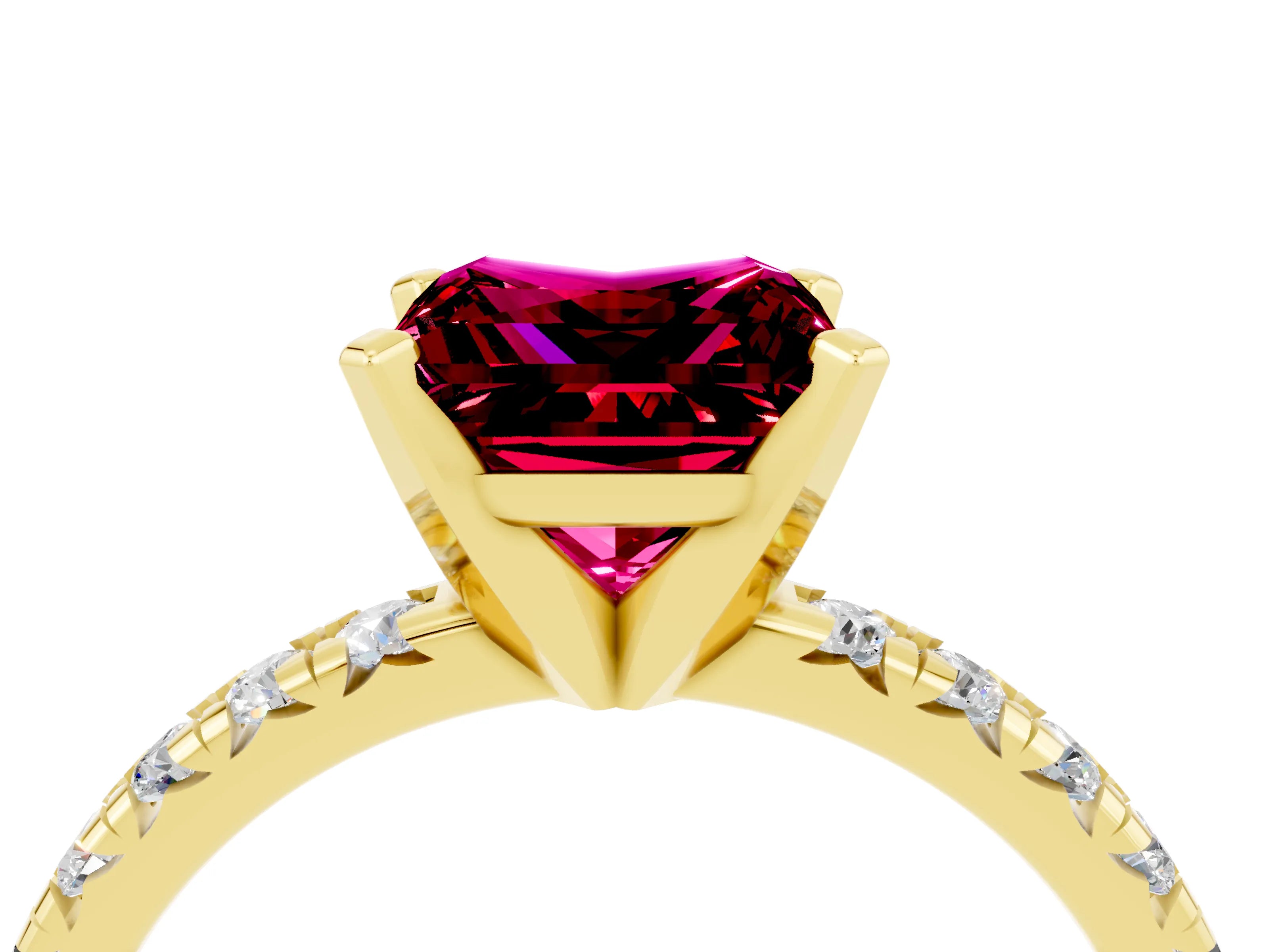 Yellow gold Princess Cut Solitaire Pave Diamond Engagement Ring with Four-Prong Setting_4