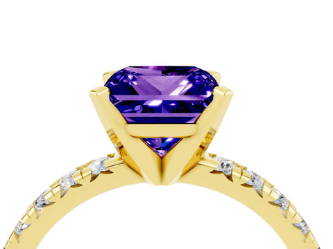 Yellow gold Princess Cut Solitaire Pave Diamond Engagement Ring with Four-Prong Setting_4