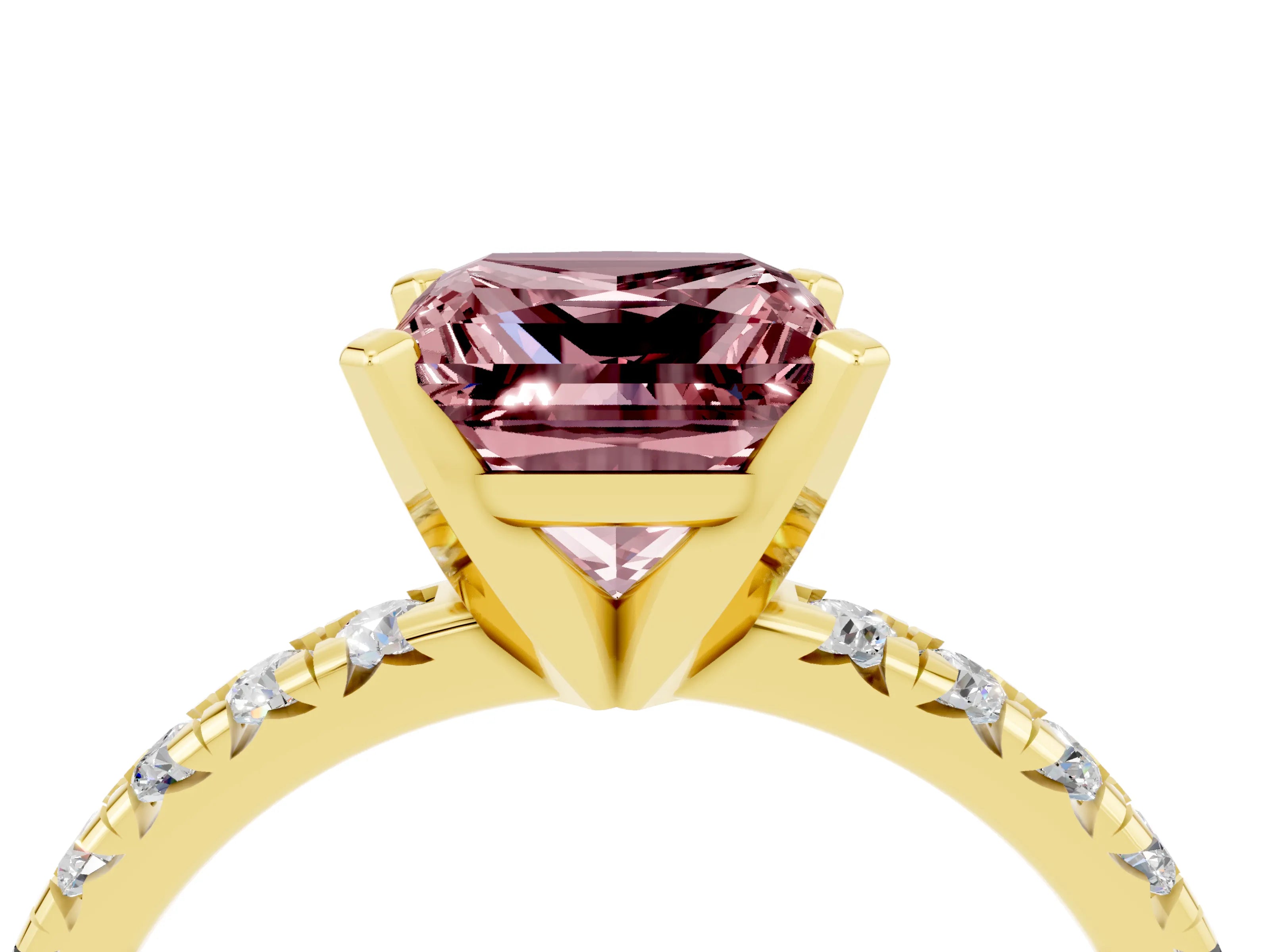 Yellow gold Princess Cut Solitaire Pave Diamond Engagement Ring with Four-Prong Setting_4