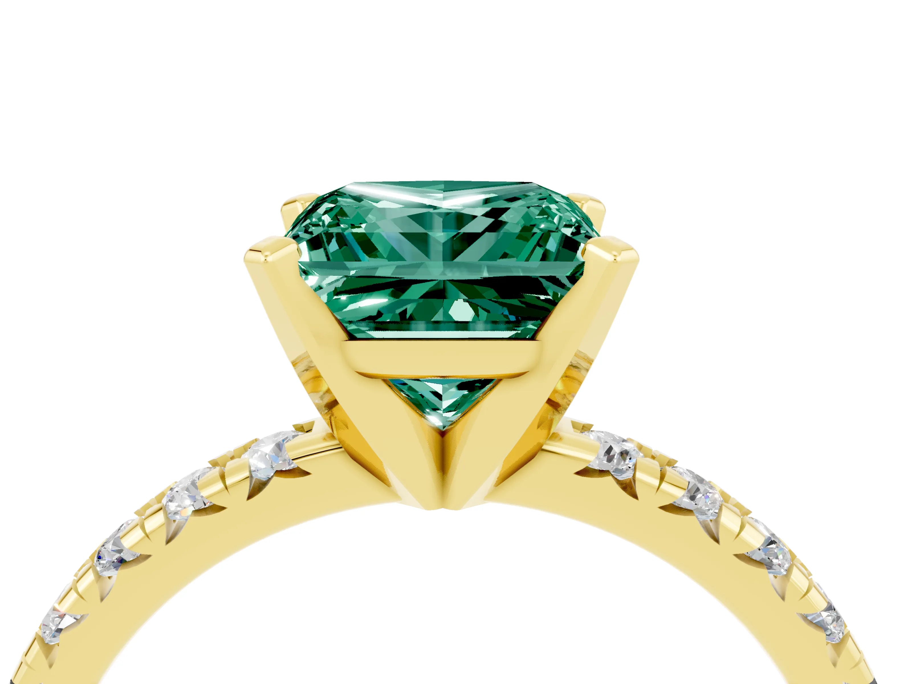 Yellow gold Princess Cut Solitaire Pave Diamond Engagement Ring with Four-Prong Setting_4