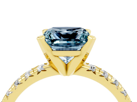Yellow gold Princess Cut Solitaire Pave Diamond Engagement Ring with Four-Prong Setting_4