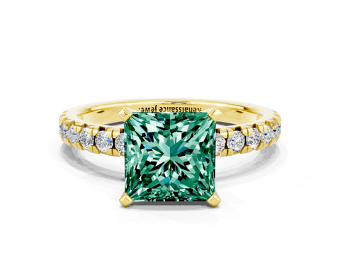 Yellow gold Princess Cut Solitaire Pave Diamond Engagement Ring with Four-Prong Setting