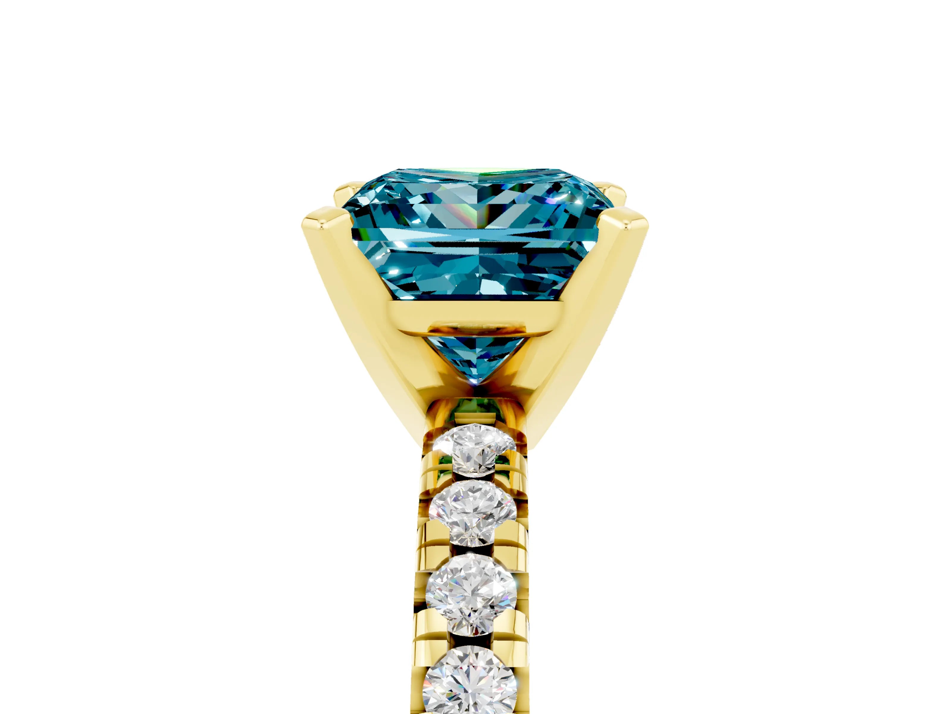 Yellow gold Princess Cut Solitaire Pave Diamond Engagement Ring with Four-Prong Setting_5