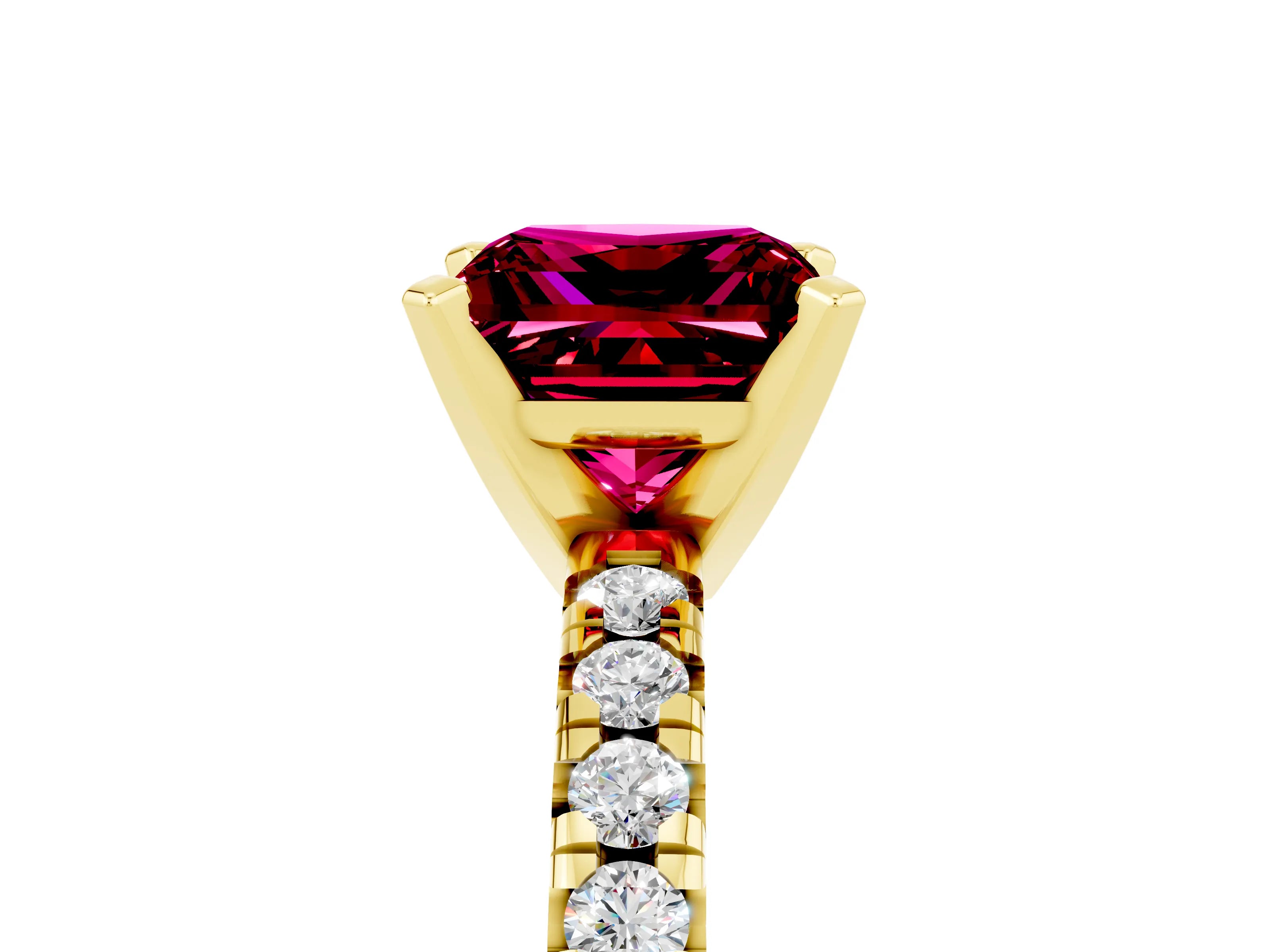 Yellow gold Princess Cut Solitaire Pave Diamond Engagement Ring with Four-Prong Setting_5