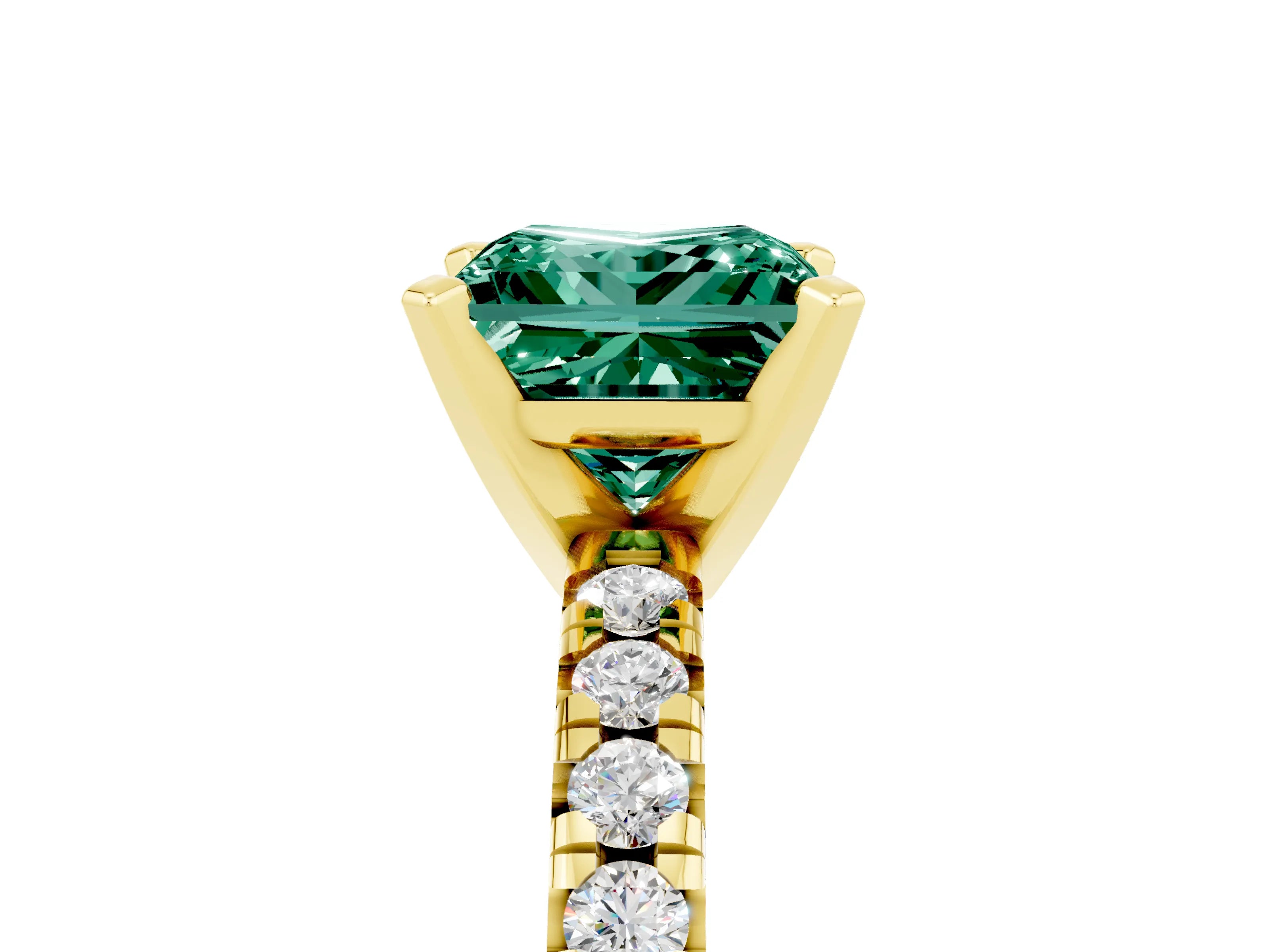 Yellow gold Princess Cut Solitaire Pave Diamond Engagement Ring with Four-Prong Setting_5