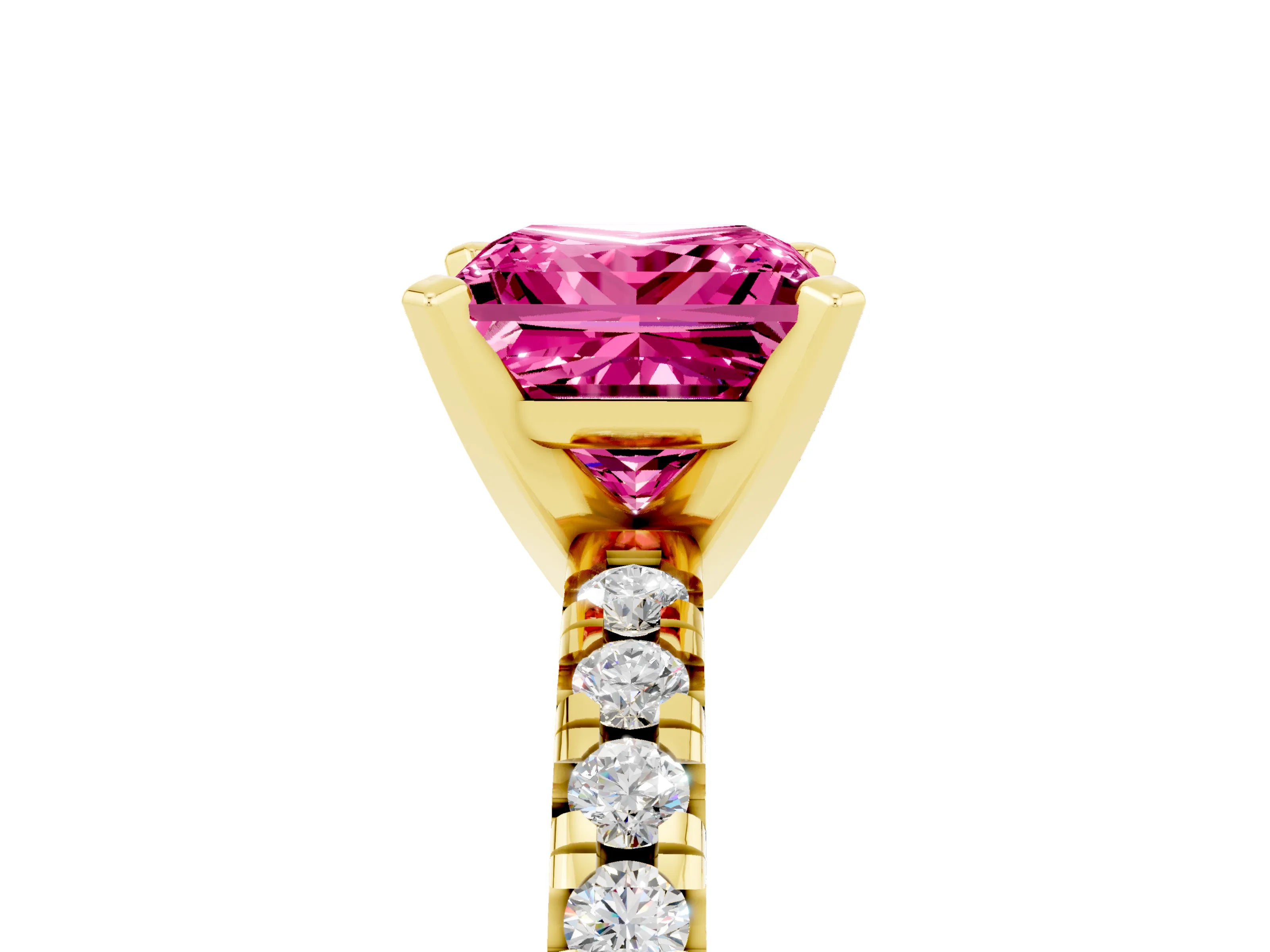 Yellow gold Princess Cut Solitaire Pave Diamond Engagement Ring with Four-Prong Setting_5