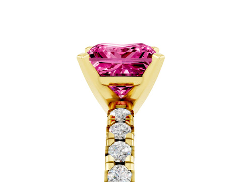 Yellow gold Princess Cut Solitaire Pave Diamond Engagement Ring with Four-Prong Setting_5