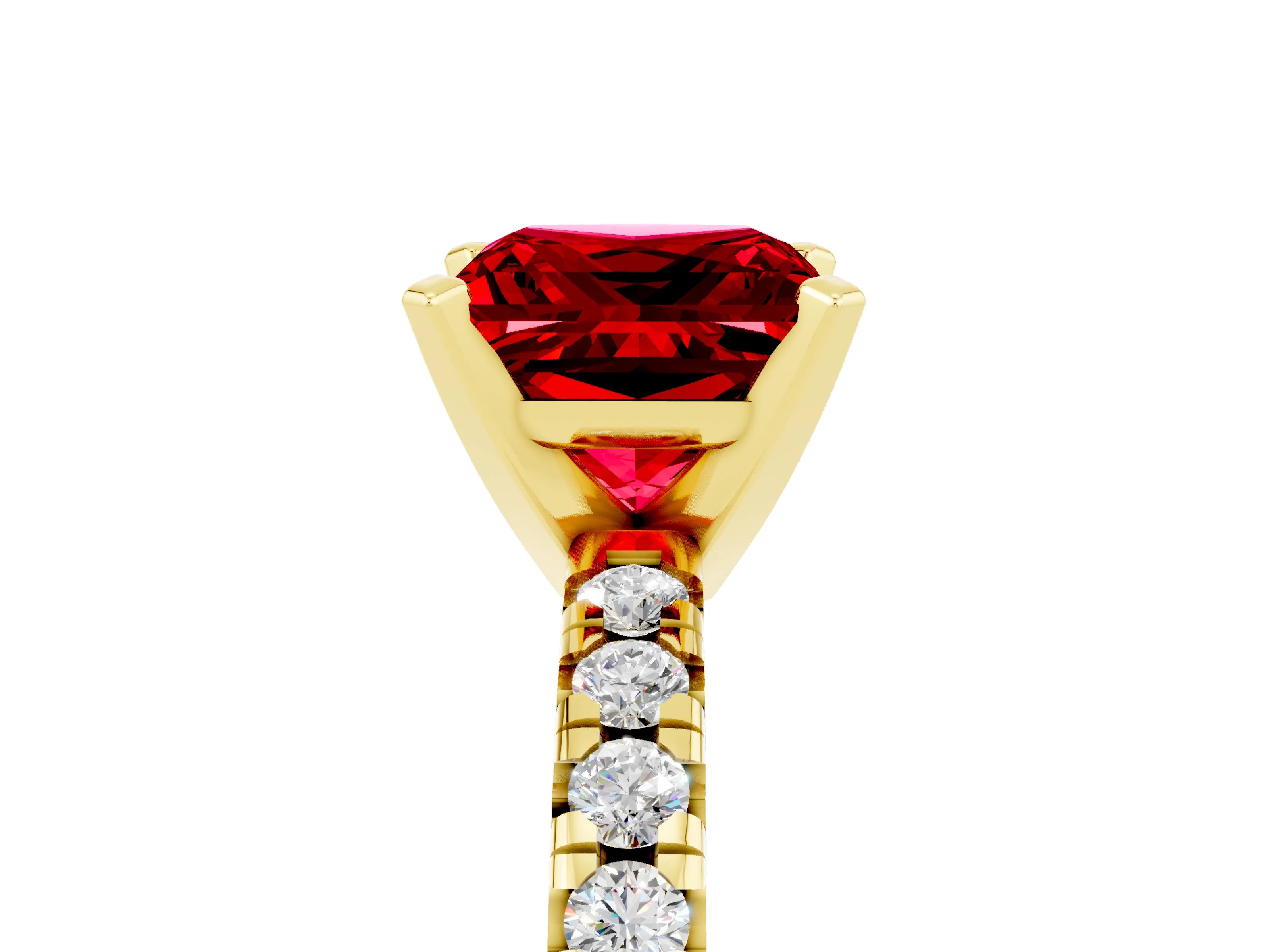 Yellow gold Princess Cut Solitaire Pave Diamond Engagement Ring with Four-Prong Setting_5