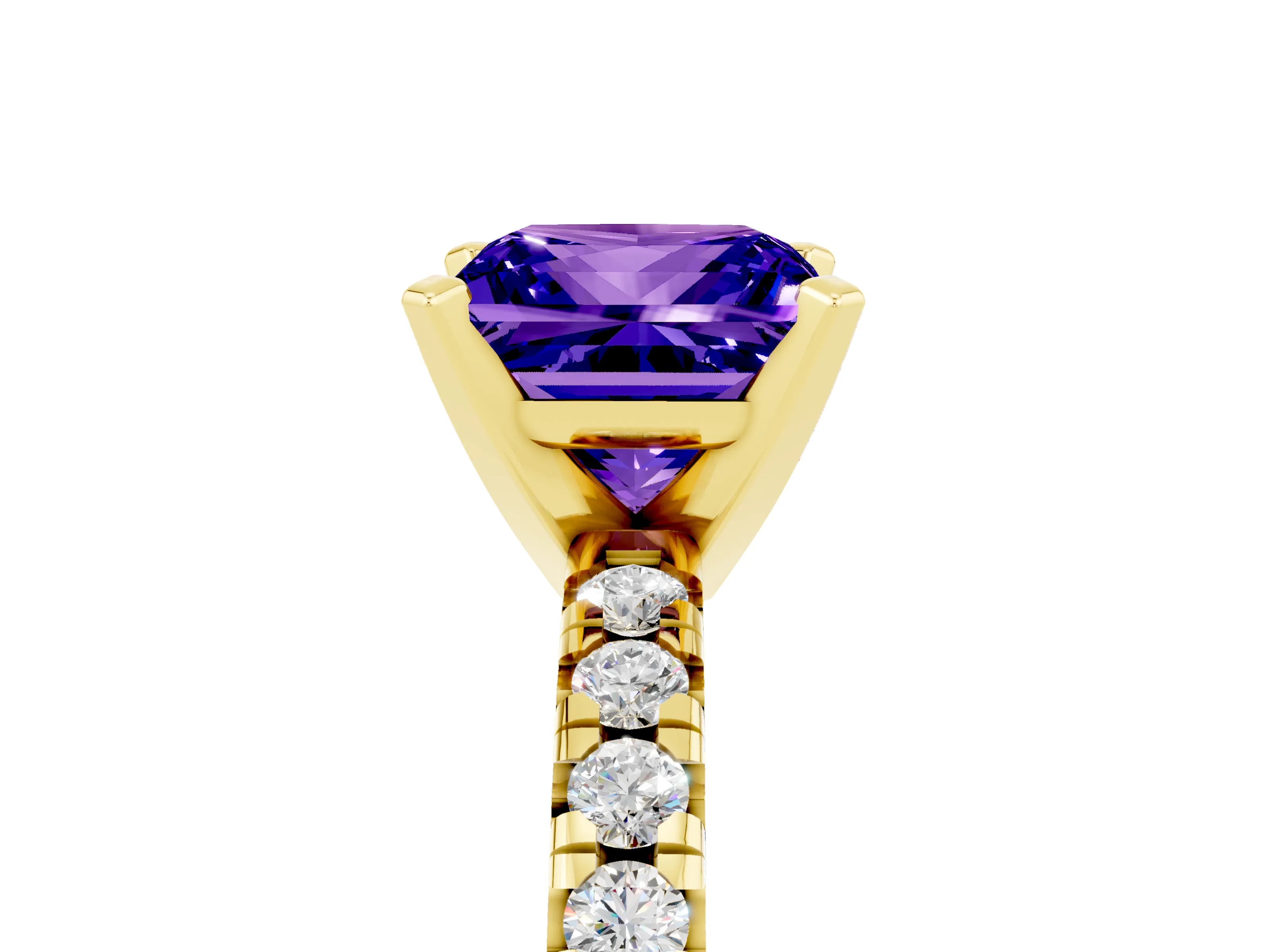 Yellow gold Princess Cut Solitaire Pave Diamond Engagement Ring with Four-Prong Setting_5