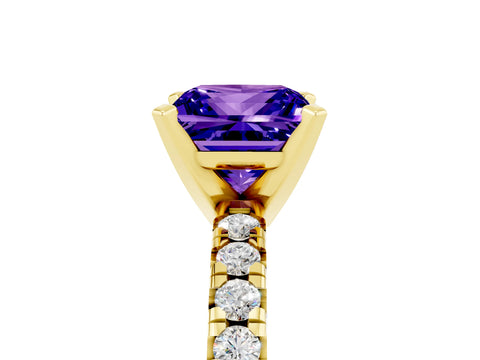 Yellow gold Princess Cut Solitaire Pave Diamond Engagement Ring with Four-Prong Setting_5