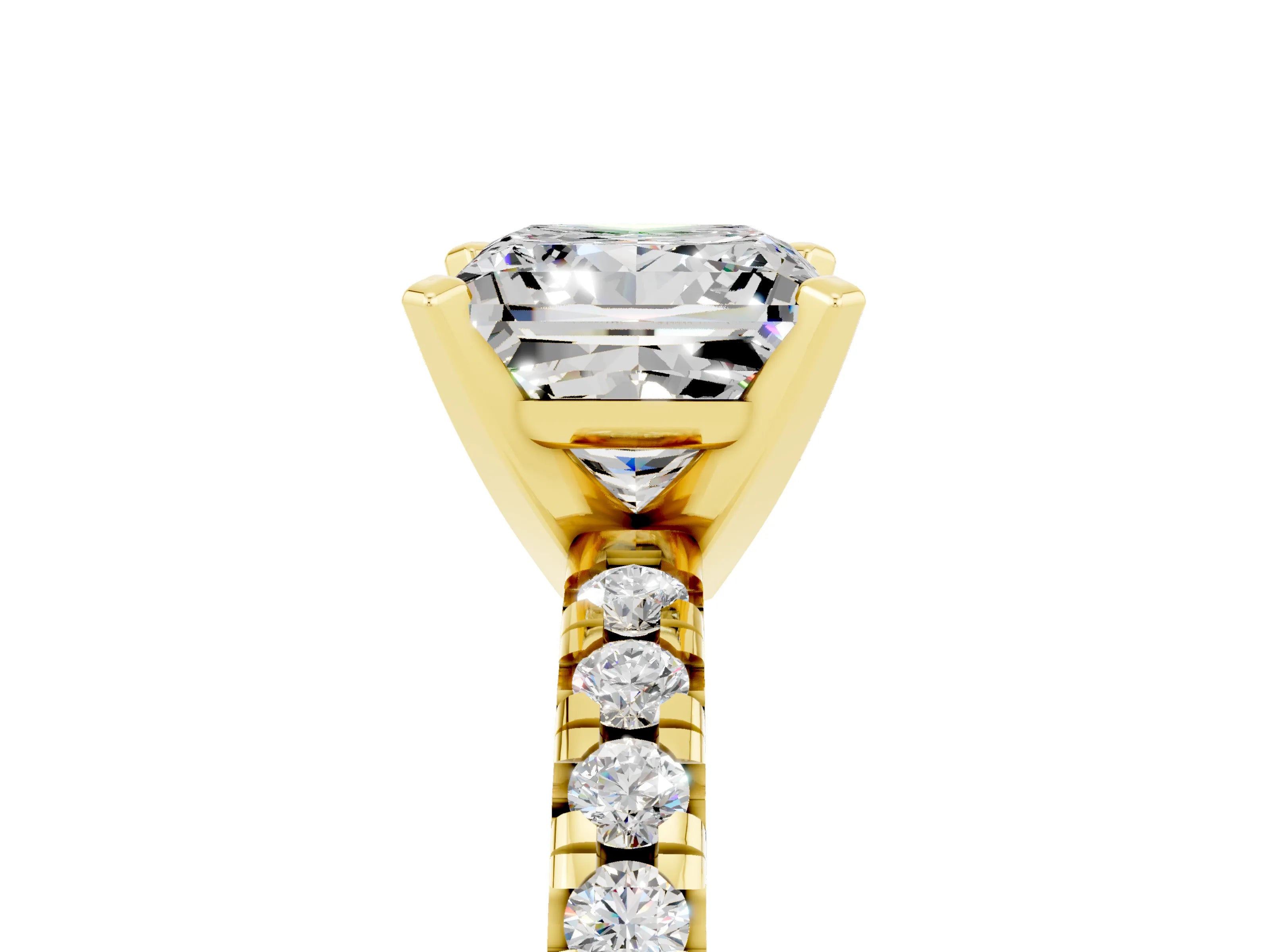 Yellow gold Princess Cut Solitaire Pave Diamond Engagement Ring with Four-Prong Setting_5