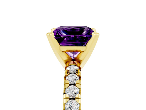 Yellow gold Princess Cut Solitaire Pave Diamond Engagement Ring with Four-Prong Setting_5