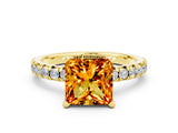 Yellow gold Princess Cut Solitaire Pave Diamond Engagement Ring with Four-Prong Setting
