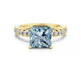 Yellow gold Princess Cut Solitaire Pave Diamond Engagement Ring with Four-Prong Setting
