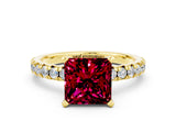 Yellow gold Princess Cut Solitaire Pave Diamond Engagement Ring with Four-Prong Setting