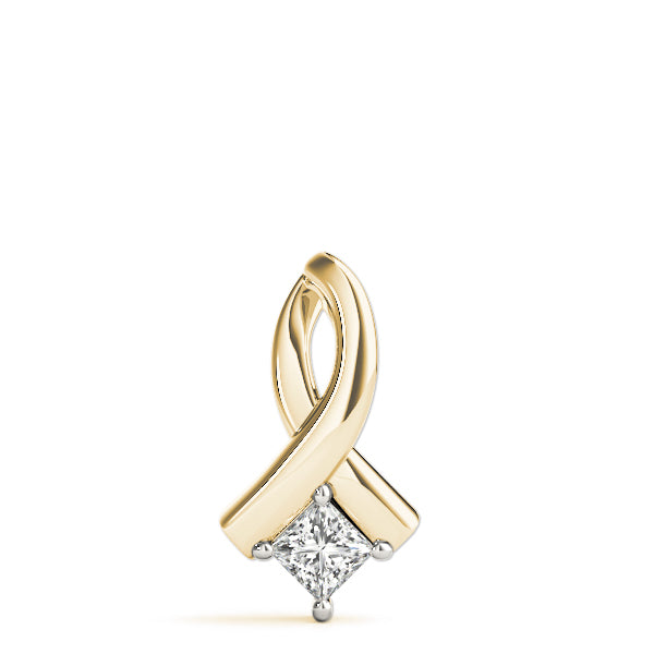 Yellow gold Princess Cut Solitaire Pendant with Twist Prong Setting 1