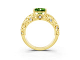 Yellow gold Princess Cut Solitaire Peridot Leaf-Inspired Vine Band Ring with Prong Setting_3