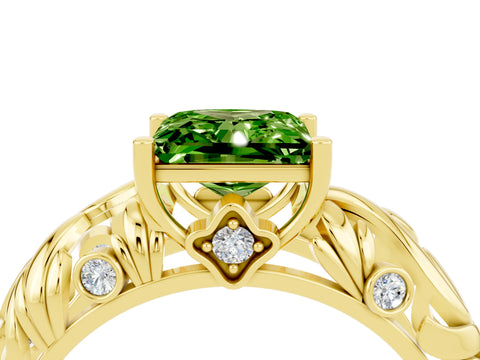 Yellow gold Princess Cut Solitaire Peridot Leaf-Inspired Vine Band Ring with Prong Setting_4
