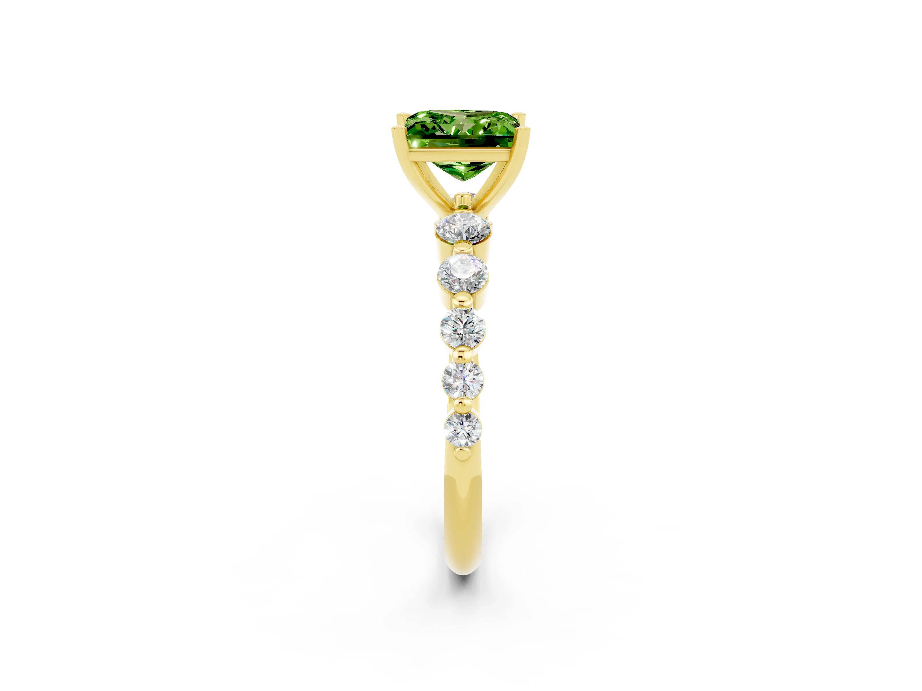 Yellow gold Princess Cut Solitaire Peridot Ring with Pave Band and Four-Prong Setting_2