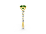 Yellow gold Princess Cut Solitaire Peridot Ring with Pave Band and Four-Prong Setting_2