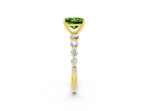 Yellow gold Princess Cut Solitaire Peridot Ring with Pave Band and Four-Prong Setting_2