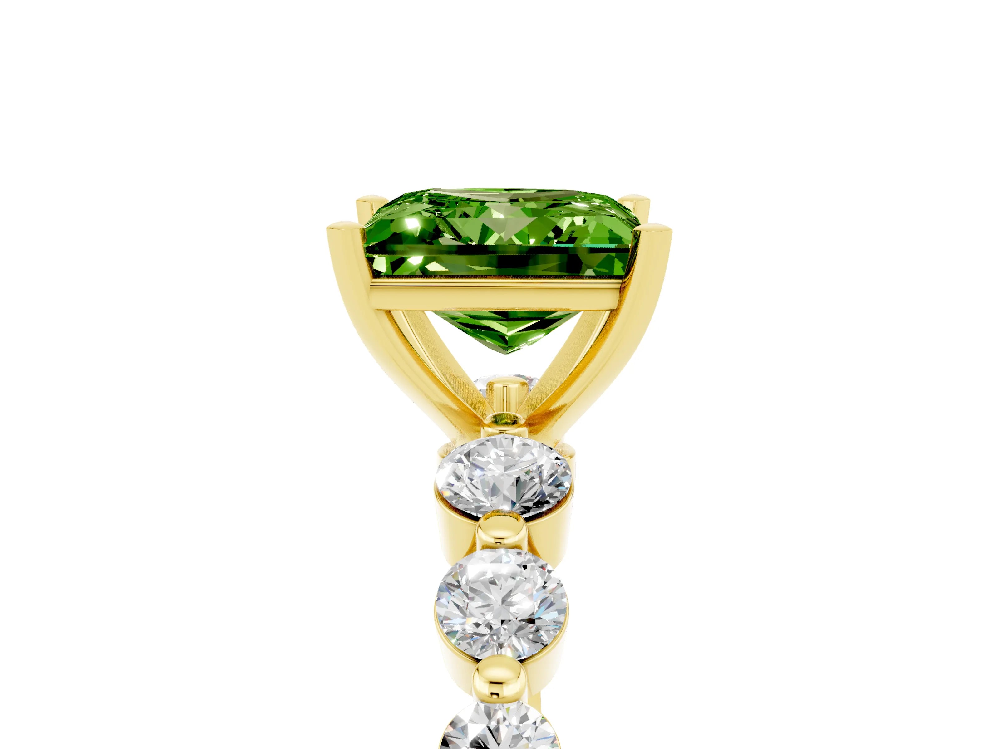 Yellow gold Princess Cut Solitaire Peridot Ring with Pave Band and Four-Prong Setting_5