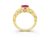 Yellow gold Princess Cut Solitaire Pink Sapphire Leaf-Inspired Vine Band Ring with Prong Setting_27