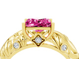 Yellow gold Princess Cut Solitaire Pink Sapphire Leaf-Inspired Vine Band Ring with Prong Setting_28