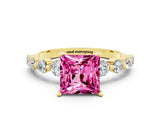Yellow gold Princess Cut Solitaire Pink Sapphire Ring with Pave Band and Four-Prong Setting_24