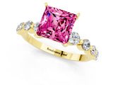 Yellow gold Princess Cut Solitaire Pink Sapphire Ring with Pave Band and Four-Prong Setting_25