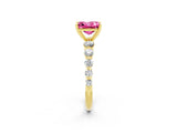 Yellow gold Princess Cut Solitaire Pink Sapphire Ring with Pave Band and Four-Prong Setting_26