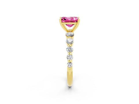 Yellow gold Princess Cut Solitaire Pink Sapphire Ring with Pave Band and Four-Prong Setting_26