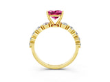 Yellow gold Princess Cut Solitaire Pink Sapphire Ring with Pave Band and Four-Prong Setting_27
