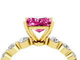 Yellow gold Princess Cut Solitaire Pink Sapphire Ring with Pave Band and Four-Prong Setting_28