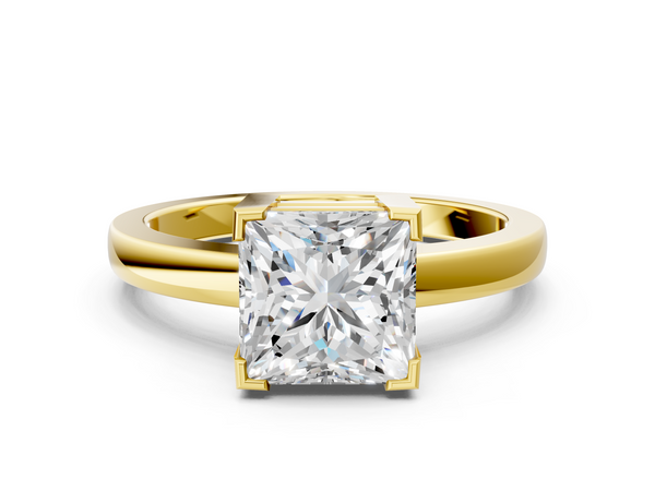 Yellow gold Princess Cut Solitaire Ring with Four-Prong Setting and Classic Band