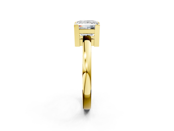 Yellow gold Princess Cut Solitaire Ring with Four-Prong Setting and Classic Band