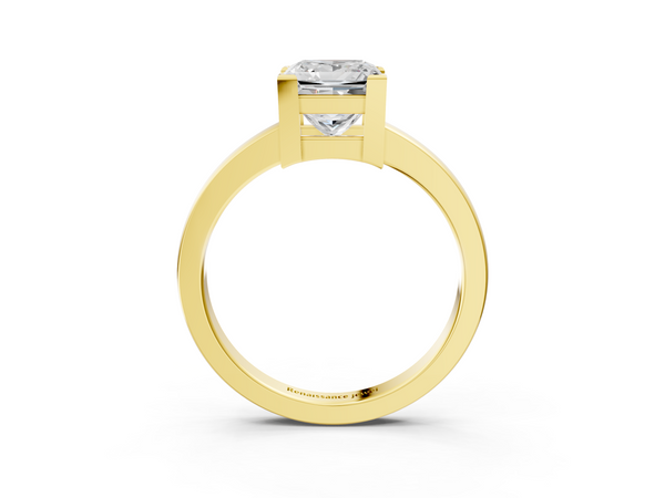Yellow gold Princess Cut Solitaire Ring with Four-Prong Setting and Classic Band