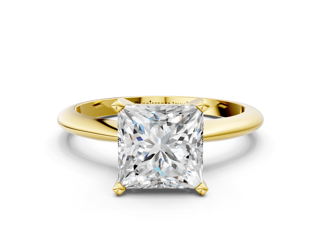 Yellow gold Princess Cut Solitaire Ring with Four-Prong Setting on a Classic Band_57