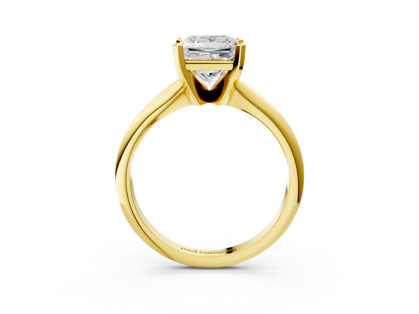 Yellow gold Princess Cut Solitaire Ring with Four-Prong Setting on a Classic Band