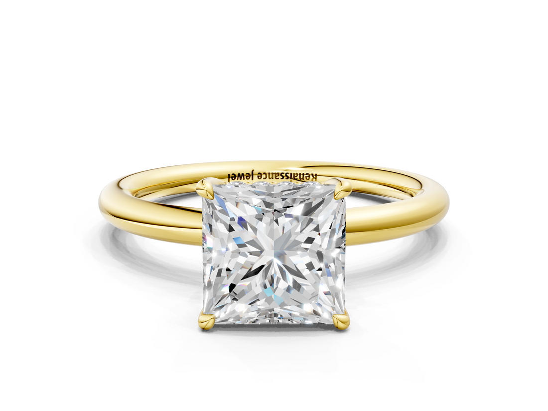 Yellow gold Princess Cut Solitaire Ring with Thin Band and Four-Prong Setting_36