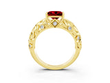 Yellow gold Princess Cut Solitaire Ruby Leaf-Inspired Vine Band Ring with Prong Setting_3