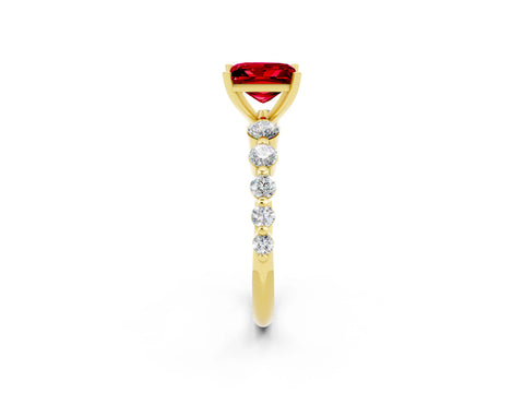 Yellow gold Princess Cut Solitaire Ruby Ring with Pave Band and Four-Prong Setting_2