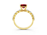 Yellow gold Princess Cut Solitaire Ruby Ring with Pave Band and Four-Prong Setting_3