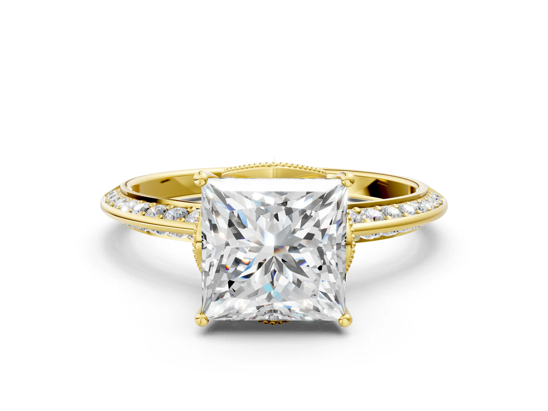 Yellow gold Princess Cut Solitaire Split Shank Pave Diamond Engagement Ring with Four-Prong Setting_13