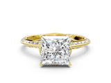 Yellow gold Princess Cut Solitaire Split Shank Pave Diamond Engagement Ring with Four-Prong Setting_13
