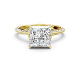 Yellow gold Princess Cut Solitaire Split Shank Pave Diamond Engagement Ring with Four-Prong Setting_37