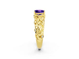 Yellow gold Princess Cut Solitaire Tanzanite Leaf-Inspired Vine Band Ring with Prong Setting_2